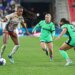 Gotham FC forward Jordynn Dudley plays the ball against Boston Legacy FC forward Bianca St-Georges during the second half.