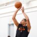 Josh Hart takes a jump shot during Knicks practice on May 20, 2026 ahead of their Game 2 matchup vs. the Cavaliers at the Garden.