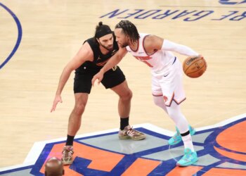 Jalen Brunson with the ball in Game 1 of the Eastern Conference finals on May 19, 2026.