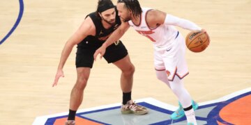 Jalen Brunson with the ball in Game 1 of the Eastern Conference finals on May 19, 2026.