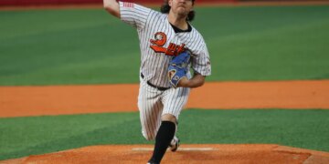 Long Island Ducks starting pitcher Trevor Bauer throws during the third inning of a game against the Hagerstown Flying Boxcars in Central Islip, N.Y. on Tuesday, April 21, 2026.