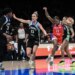 Leonie Fiebich (13) defends Marta Suarez (right) during the Liberty's 84-74 win over the Mercury on May 27, 2026 at Barclays Center.