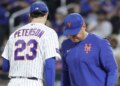 Carlos Mendoza takes David Peterson out of the game in the sixth inning of the Mets' loss to the Reds on May 26, 2026 at Citi Field.