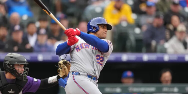 Juan Soto of the New York Mets batting against the Colorado Rockies.