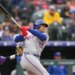 Juan Soto of the New York Mets batting against the Colorado Rockies.