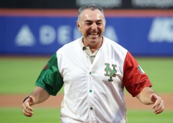 John Franco smiling after throwing out the first pitch.