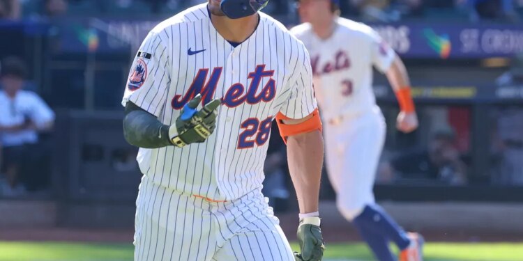 Mets outfielder Tyrone Taylor reacts after hitting a game-tying, three-run home run in the ninth inning against the Yankees on May 17, 2026.