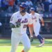 Mets outfielder Tyrone Taylor reacts after hitting a game-tying, three-run home run in the ninth inning against the Yankees on May 17, 2026.