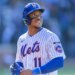 Mets second baseman Jorge Polanco (11) reacts as he walks back to the dugout after he flies out for the final out of the tenth inning at Citi Field, Sunday, March 29, 2026, in Queens, NY.