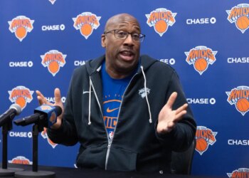 New York Knicks Head Coach Mike Brown speaking to the media.