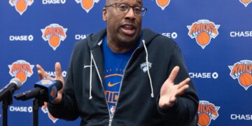 New York Knicks Head Coach Mike Brown speaking to the media.