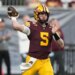Minnesota quarterback Drake Lindsey (5) throws a pass.