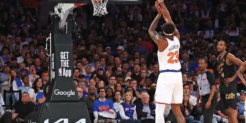 Mitchell Robinson went 2-for-8 from the free throw line during the Knicks' 115-104 comeback overtime win over the Cavaliers in Game 1 on May 19, 2026 at the Garden.
