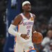 Oklahoma City Thunder guard Shai Gilgeous-Alexander (2) moves on court in the first half of Game 5 in the Western Conference finals NBA basketball playoffs series against the San Antonio Spurs, Tuesday, May 26, 2026, in Oklahoma City. (AP Photo/Julio Cortez)