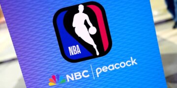 Artwork promoting NBA on NBC and NBA on Peacock.