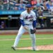 New York Mets pitcher Nolan McLean #26 reacts after getting Detroit Tigers shortstop Kevin McGonigle #7 to strike out looking, ending the 7th inning.