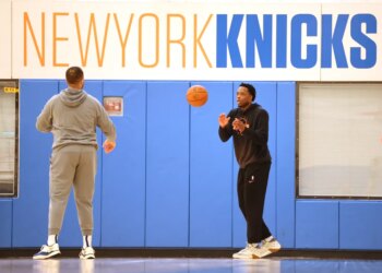 New York Knicks forward Og Anunoby during practice.