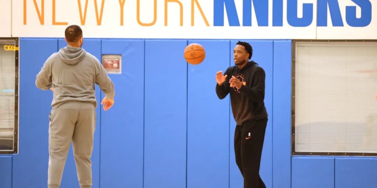 New York Knicks forward Og Anunoby during practice.