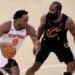 OG Anunoby drives on James Harden during the Knicks' 115-104 comeback overtime win in Game 1 on May 19, 2026 at the Garden.