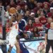New York Knicks forward Og Anunoby #8 shooting a 3-point shot against the Cleveland Cavaliers.