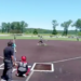 Baseball game in progress with a batter at home plate, a pitcher on the mound, and other players on the field.