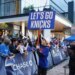 New York Knicks fans reacting to plays during game 2 of the New York Knicks vs. the Philadelphia 76ers Conference Semi-Finals outside of Madison Square Garden in New York, NY on May 6, 2026.