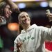 Sabrina Ionescu, who starred for the Oregon Ducks, takes a selfie with a fan before the Liberty's 98-96 loss to the Fire on May 12, 2026 in Portland, Ore.