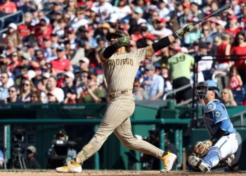 Fernando Tatis Jr. hitting a home run.