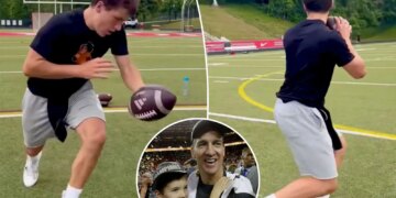 Peyton Manning’s son Marshall wows in new video: ‘We can’t control the noise’