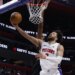 Cade Cunningham, who scored a team-high 23 points, goes up for a layup during the Pistons' 111-101 Game 1 win over the Cavaliers in their second-round playoff series on May 5, 2026 in Detroit.