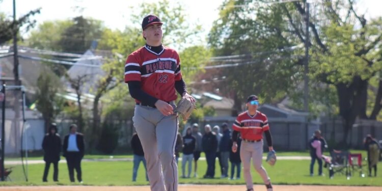 Jaxson Torres pitches for Plainedge High School.