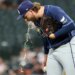 Tampa Bay Rays pitcher Jonathan Heasley (68) spits on the mound during a game against the Baltimore Orioles.