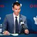 John Chayka, General Manager of the Toronto Maple Leafs, speaking at a press conference.