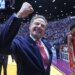 Head coach Rick Pitino celebrates after St. John's second-round win over Kansas in the 2026 NCAA  Tournament.