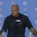 Robert Saleh giving a Titans press conference.