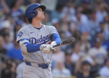 Shohei Ohtani batting for the Dodgers.