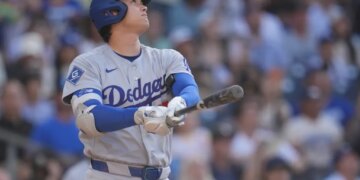 Shohei Ohtani batting for the Dodgers.
