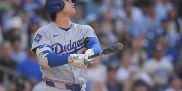Shohei Ohtani batting for the Dodgers.