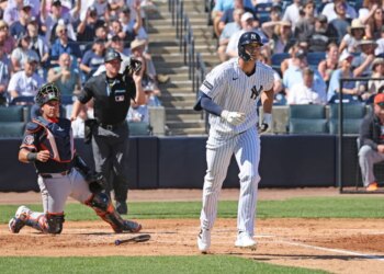 New York Yankees center fielder Spencer Jones #78 running the bases after hitting a solo home run.