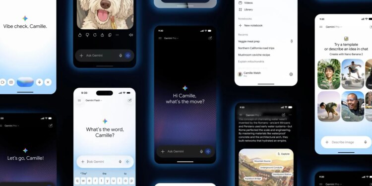 Screenshots of Google’s Gemini app with the Neural Expressive design language.