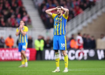 Southampton's Finn Azaz reacts with his hands on his head in a moment of frustration.