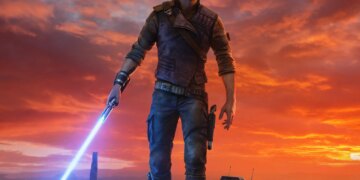 The cover art for Star Wars Jedi: Survivor, showing main character Cal Kestis and his droid, BD-1, in front of a desolate backdrop.