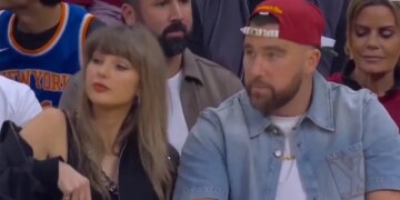 Taylor Swift and Travis Kelce are pictured at Game 3 on May 23.