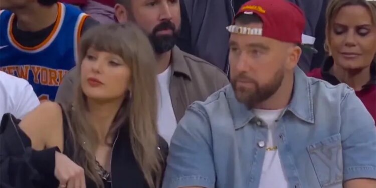Taylor Swift and Travis Kelce are pictured at Game 3 on May 23.
