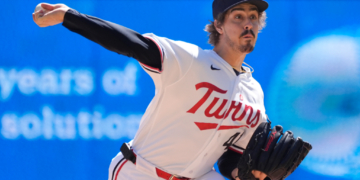 Minnesota Twins pitcher Joe Ryan mid-throw.