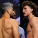 Beneil Dariush and Quillan Salkilld face off at the ceremonial weigh-in.