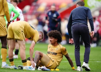 Crystal Palace's Christ Richards, who is also a center back on the U.S. men's national team, suffers an injury during his team's 2-2 draw against Brentford on May 17, 2026.