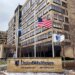 The UnitedHealthcare headquarters in Minnetonka, Minnesota, with flags at half-staff.