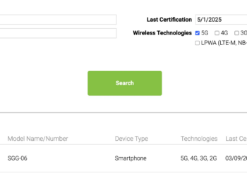 Screenshot of the PTCRB certified devices page showing a listing for a phone from Smart Gadgets Global, LLC