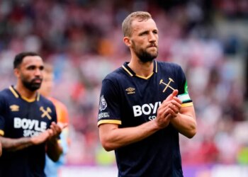 West Ham United's Tomas Soucek clapping after a soccer match.